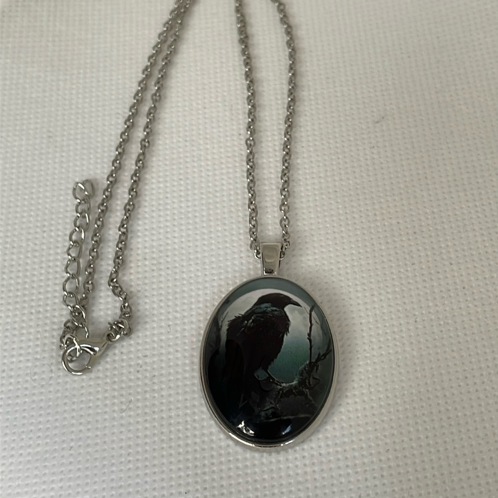 Black Raven Necklace Bird Pendant Silver Colour Unisex Mens Womens Jewellery